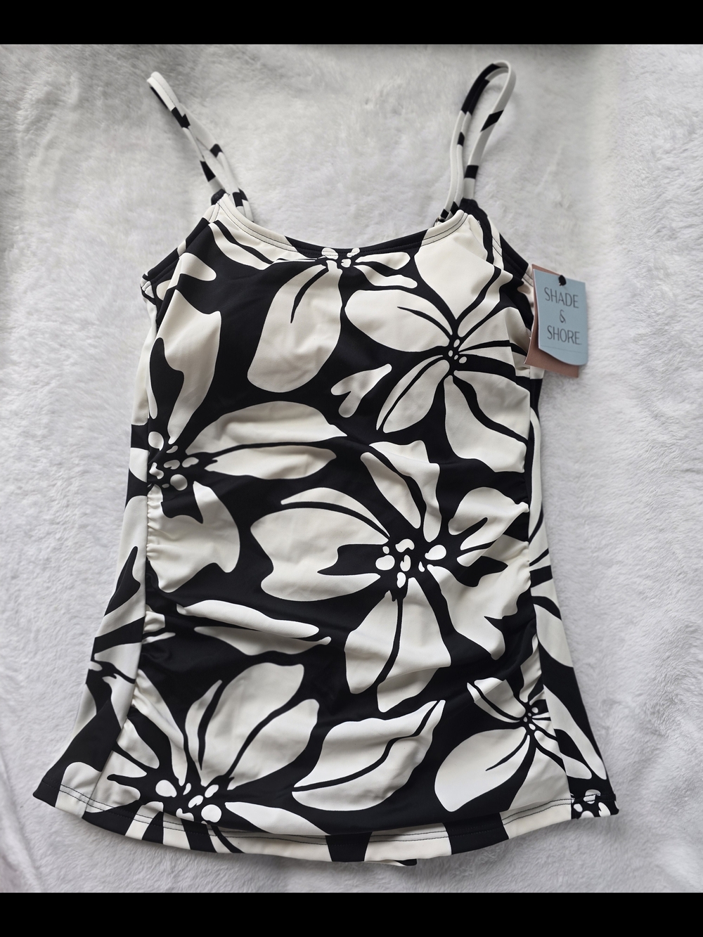 Shade & Shore Black and White Floral tankini Top